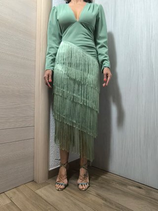 Vestido verde agua con flecos