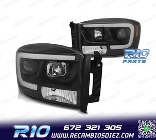 FAROS PARA DODGE RAM 06-08 LUZ DIURNA LED NEGRO