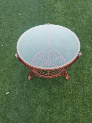 Mesa terraza cristal y bambu/madera