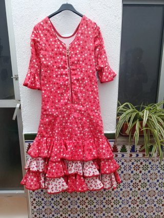 Traje Flamenca Niña Rojo Lunares talla 10 años