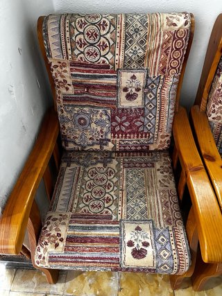 Sofá 3 plazas y 2 sillones madera