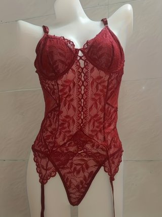 Conjunto Lenceria Encaje Rojo Talla L