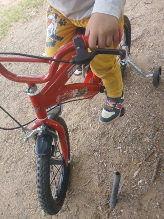 Bicicleta infantil roja con ruedines