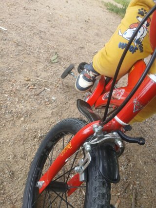 Bicicleta infantil roja con ruedines