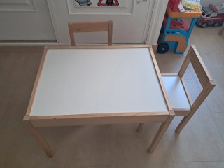 Mesa y 2 Sillas Infantiles Madera Blanca
