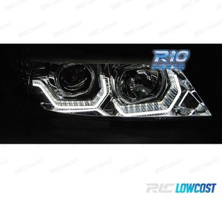 FAROS BMW E90 E91 05-08 OJOS ANGEL 3D FONDO NEGRO INTERMITEN