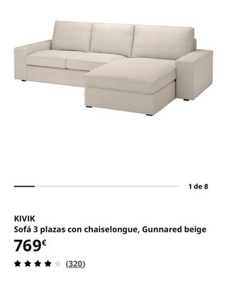 Sofá KIVIK 3 plazas Ikea Beige