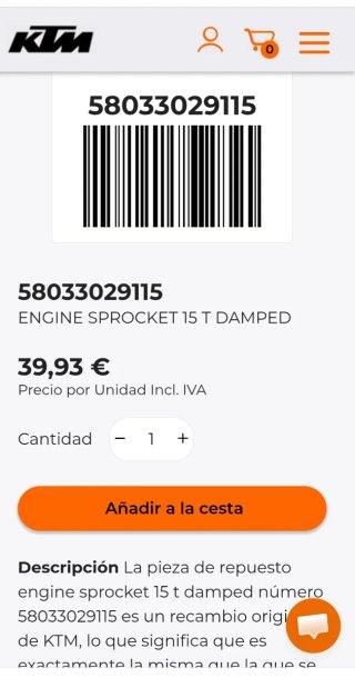 Piñón Ataque KTM 15 Dientes, husqvarna 701
