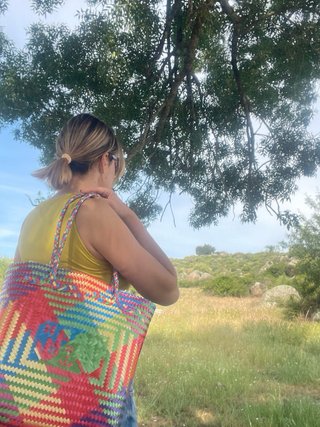 Bolso tejido a mano multicolor étnico