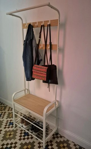 Perchero Zapatero Metal Blanco y Madera