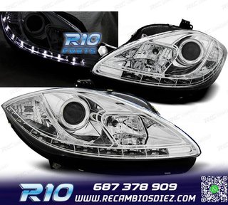 FAROS PARA SEAT LEON Y ALTEA 09-12 LUZ DIURNA FONDO CROMO