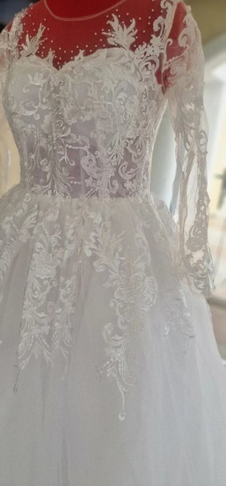 Vestido de Novia Blanco Encaje Manga Larga