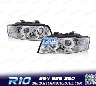 FAROS AUDI A4 B6 00-04 OJOS ANGEL FONDO CROMO