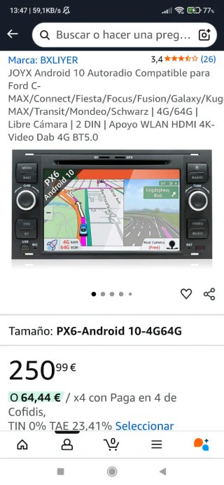 Radio Ford Táctil ANDROID GPS SD USB.
