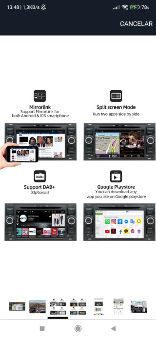 Radio Ford Táctil ANDROID GPS SD USB.