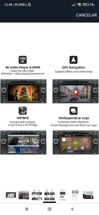 Radio Ford Táctil ANDROID GPS SD USB.