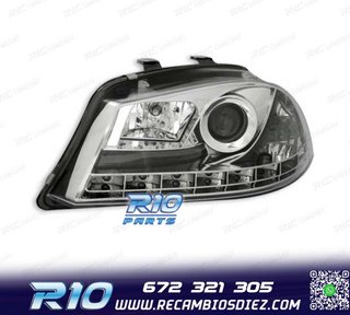 FAROS SEAT IBIZA CORDOBA 6L 02-08 LUZ DIURNA LED FONDO CROMO