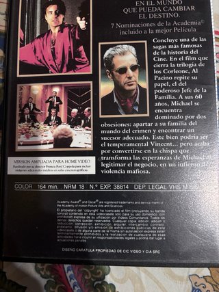 El Padrino Parte III VHS Francis Ford Coppola