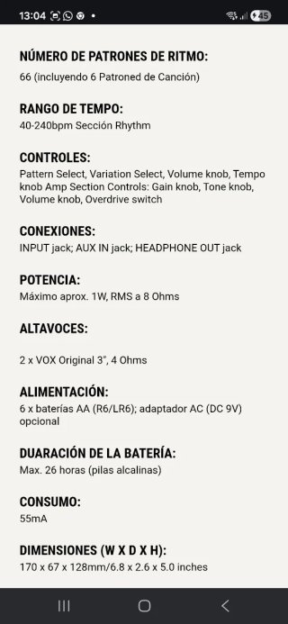 Mini amplificador VOX con caja de ritmos
