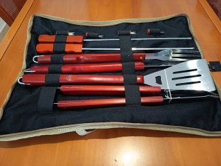 Set Utensilios Barbacoa Madera y Metal