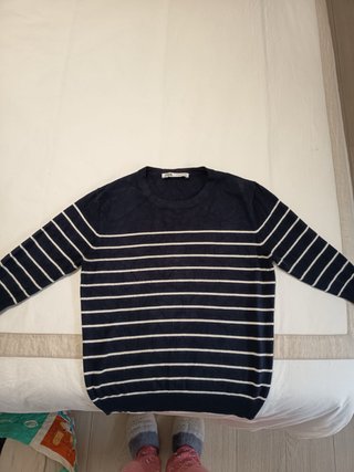 Jersey Zara rayas mujer azul y blanco. Ceñido.