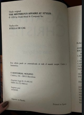 Libro “El misterioso caso de styles”