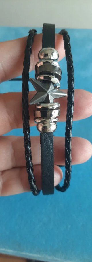 Pulsera cuero sintético estrella y anillas