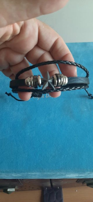 Pulsera cuero sintético estrella y anillas