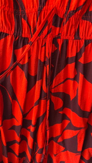 Vestido Mango Estampado Hojas Rojo