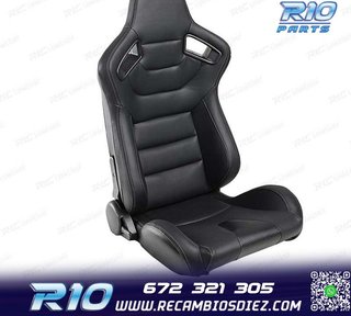 KIT ASIENTO DEPORTIVO SEMI BAQUET ESTILO RS CUERO NEGRO PIEL