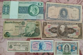 Billetes: Brasil, Chile, Portugal, España Repúblic