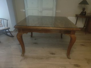 Mesa antigua nogal con cristal