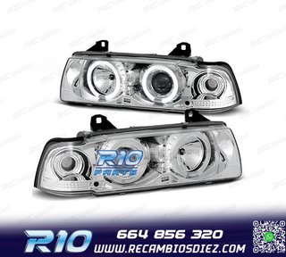 FAROS BMW E36 90-99 OJOS ANGEL FONDO CROMO