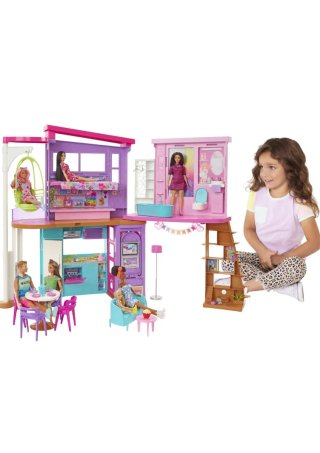 Barbie Malibu DreamHouse, casa delle bambole pieghevole a 2 piani