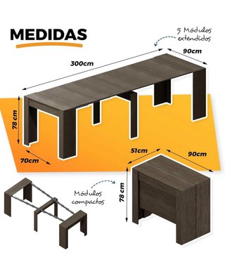 Mesa extensible comedor madera negra/gris