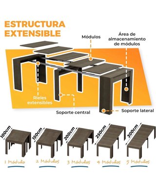 Mesa extensible comedor madera negra/gris