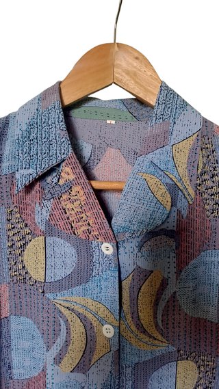 Camicia Vintage 80s Lilla Multi Cropped Fit Donna