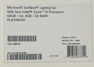 Portátil Microsoft Surface Laptop Go