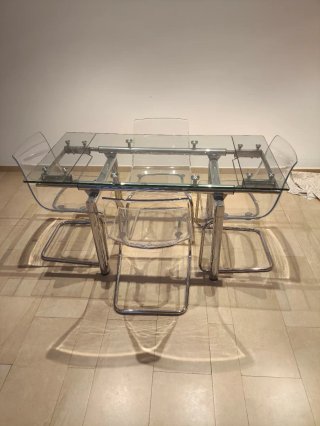 Mesa cocina de cristal y metal