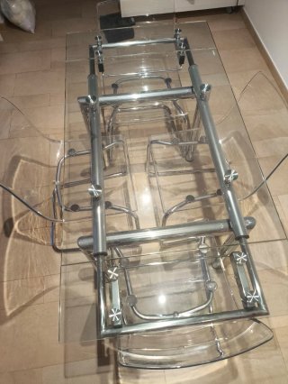 Mesa cocina de cristal y metal