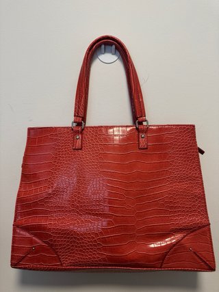 Bolso Tote Mango Piel Cocodrilo Rojo