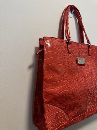 Bolso Tote Mango Piel Cocodrilo Rojo
