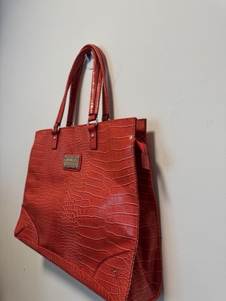 Bolso Tote Mango Piel Cocodrilo Rojo