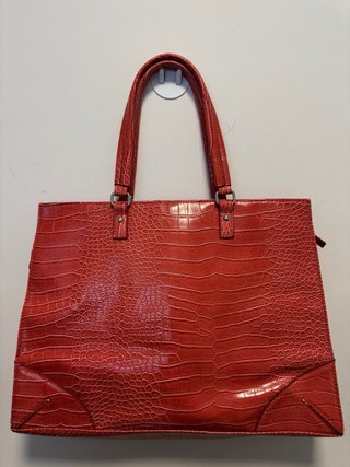 Bolso Tote Mango Piel Cocodrilo Rojo