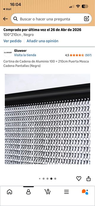 Cortina Cadena Aluminio Negra 100x210cm