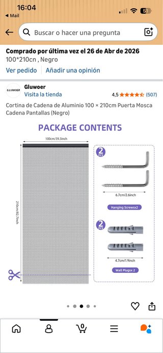 Cortina Cadena Aluminio Negra 100x210cm
