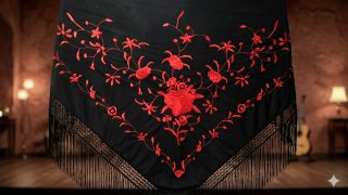 Manton bordado flamenco negro y rojo