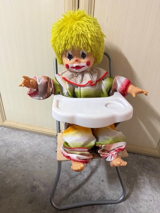 Bambola clown con seggiolone vintage furga gabar