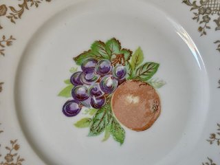 🇫🇷 Limoges platos postre pequeños Frutas Dorados