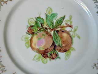 🇫🇷 Limoges platos postre pequeños Frutas Dorados